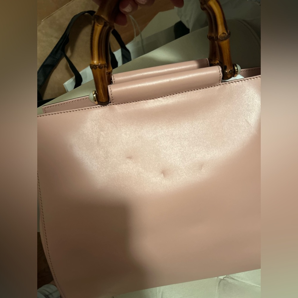 Elegant Pink Handbag with Bamboo Handles - Picture 2 of 2